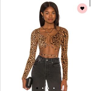NWT - REVOLVE Superdown Leopard Cheetah Wrap Crop Top